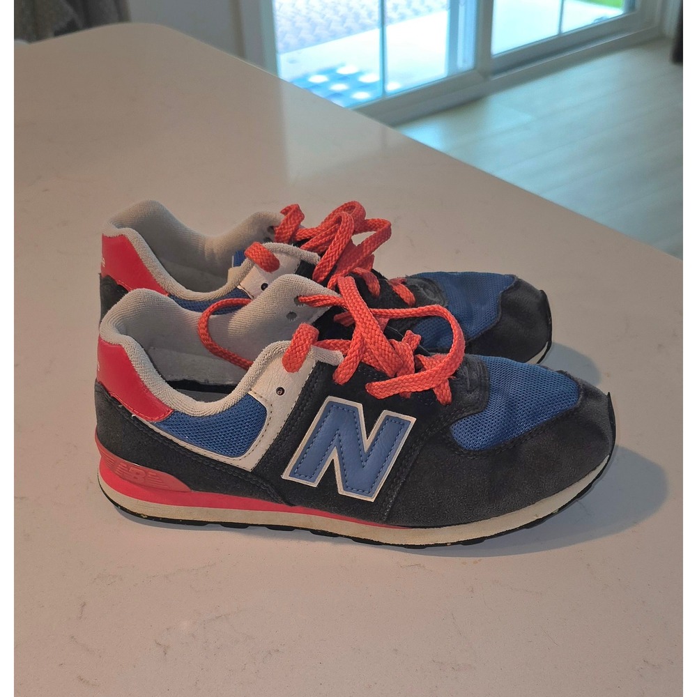 New Balance 574 Navy Blue Coral Pink Suede Mesh Sneakers GC574PBT Boys Size 6